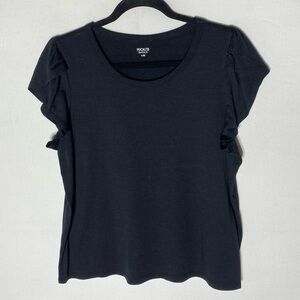 Ricki's Basics Black Scoop Neck Top With Short Flutter Sleeves L